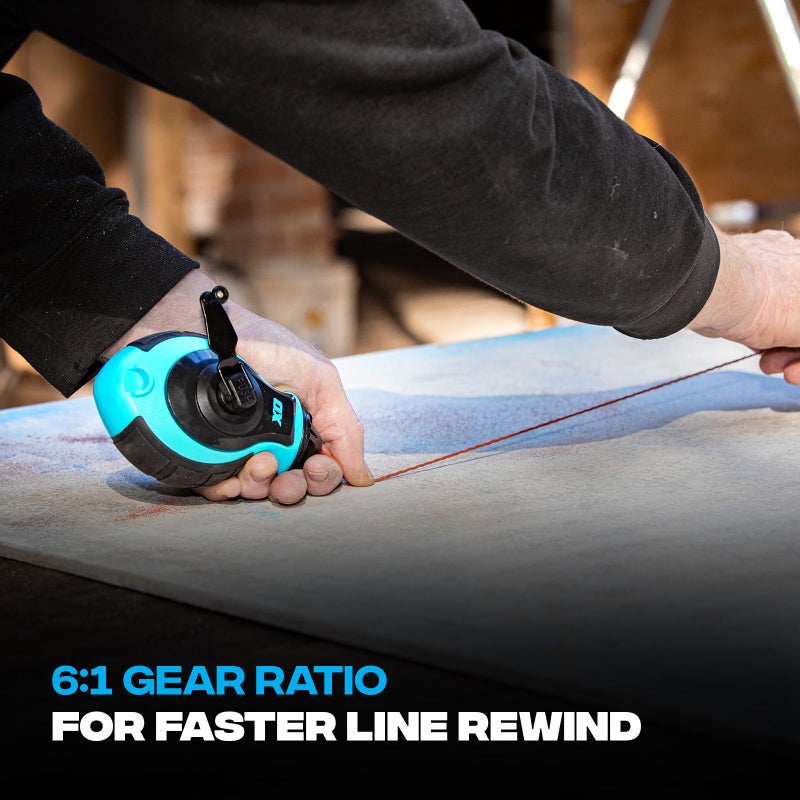 OX Tools OX-P027731 Chalk Line - 100' Thick Line, Curved Hook, 6:1 Gear Ratio, Metal Handle, Easy Top Load, Ergonomic Shape & Rubber Grips - Ideal for Deck Builders, Framers, Roofers - Image 5